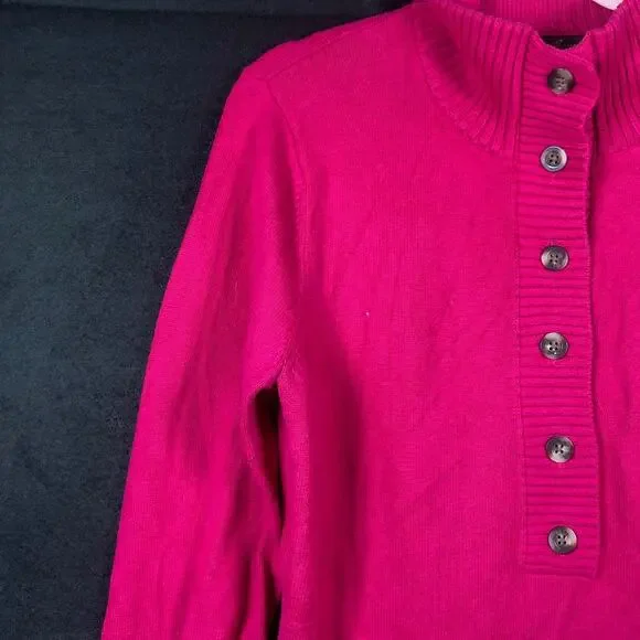 Eddie Bauer Womens Sweater Bright Pink Mock Neck 1/2 Button Long Sleeve Large - Picture 3 of 11